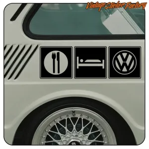 AUTOCOLLANT MANGER, DORMIR, VOLKSWAGEN. ACHETEZ DES AUTOCOLLANTS EN VINYLE.
