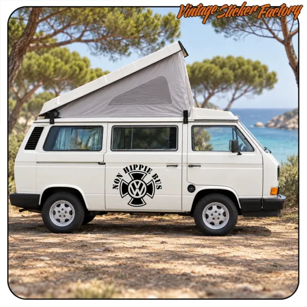 AUTOCOLLANT BUS NON HIPPIE MALTA. ACHETEZ DES AUTOCOLLANTS EN VINYLE.
