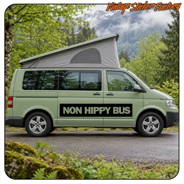 NON HIPPY BUS AUFKLEBER. KAUFEN SIE VINYLAUFKLEBER.