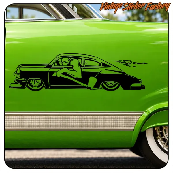 Pegatina de coche hot rod negro sobre carrocería verde