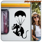 AUTOCOLLANT PARACHUTE RAT BANKSY. ACHETEZ DES AUTOCOLLANTS EN VINYLE.