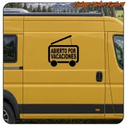 Pegatina Compra una pegatina de vinilo ABIERTO POR VACACIONES. Comprar pegatinas.