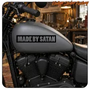 Autocollant MADE BY SATAN pour moto custom