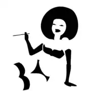 Pegatina negra de figura femenina con gran peinado afro y boquilla