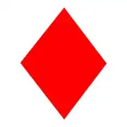 Pegatina roja con símbolo de as de diamantes sobre fondo blanco.