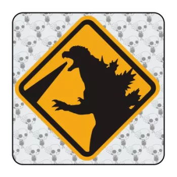 Pegatina CAUTION GODZILLA. Pegatinas freaks, pegatinas frikis.