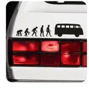 Human evolution and camper van design applied beside a vehicle’s rear lights