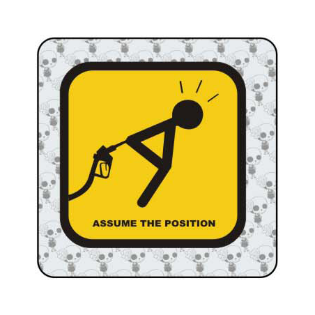 Autocollant assume the position
