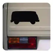 Black T1 camper van silhouette applied to the rear of a vehicle