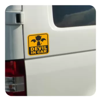 Sticker devil in car