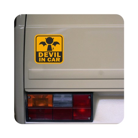 Sticker devil in car