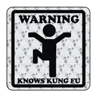 Autocollant warning knows kung fu 2
