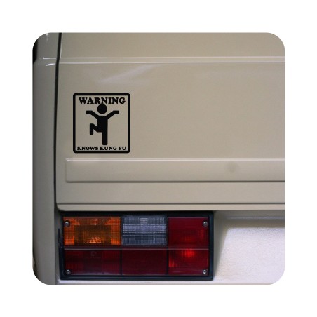 Sticker warning knows kung fu