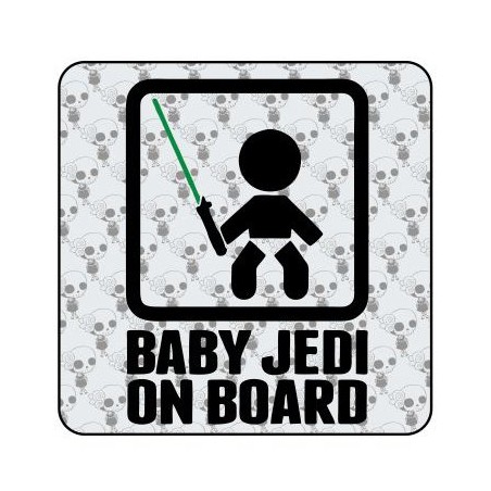 Pegatina BABY JEDI ON BOARD. Vinilo de alta calidad, soporta perfectamente la intemperie, apto incluso para náutica. Pégala dond