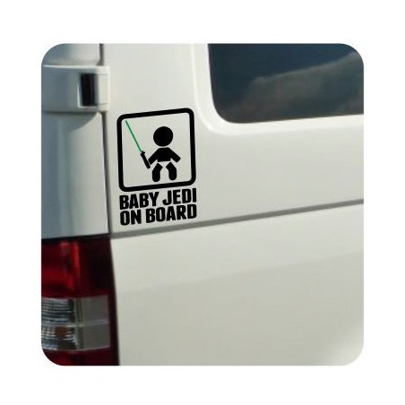 Pegatina BABY JEDI ON BOARD. Vinilo de alta calidad, soporta perfectamente la intemperie, apto incluso para náutica. Pégala dond