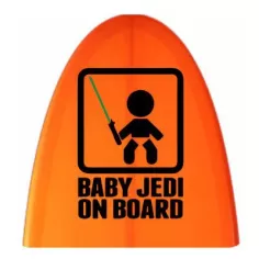 Pegatina BABY JEDI ON BOARD. Vinilo de alta calidad, soporta perfectamente la intemperie, apto incluso para náutica. Pégala dond