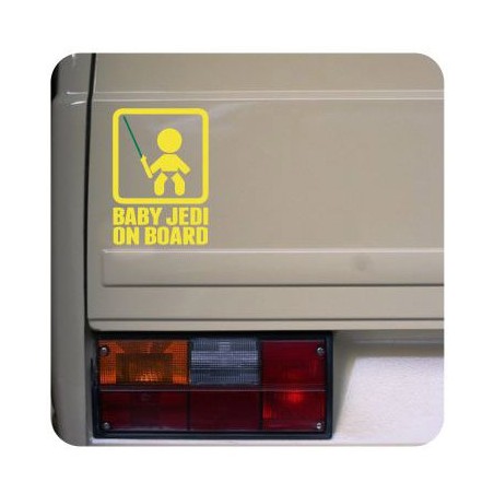 Pegatina BABY JEDI ON BOARD. Vinilo de alta calidad, soporta perfectamente la intemperie, apto incluso para náutica. Pégala dond
