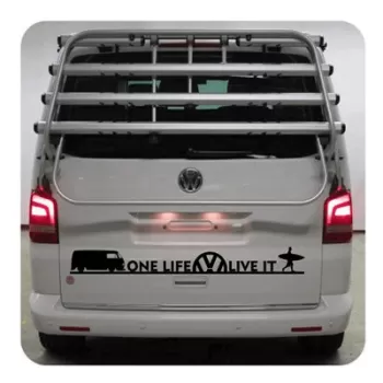 Pegatina One Life Live It - vw T2. Vinilo de alta calidad, soporta perfectamente la intemperie, apto incluso para náutica. Pégal