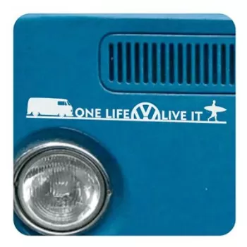 Pegatina One Life Live It - vw T2. Vinilo de alta calidad, soporta perfectamente la intemperie, apto incluso para náutica. Pégal