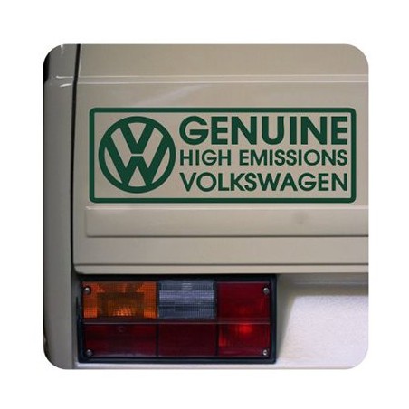 Pegatina Genuine High Emissions Volkswagen. Vinilo de alta calidad, soporta perfectamente la intemperie, apto incluso para náuti