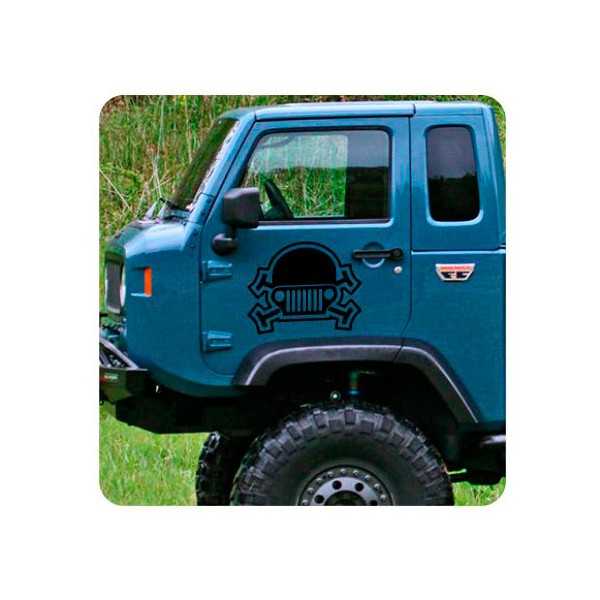 Pegatina Calavera Jeep. Vinilo de alta calidad, soporta perfectamente la intemperie, apto incluso para náutica. Pégala donde qui