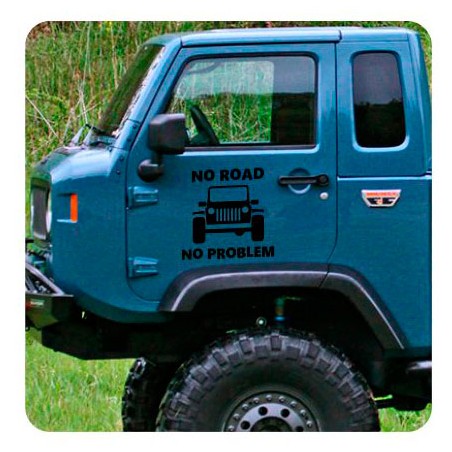 Pegatina No Road No Problem - Jeep. Vinilo de alta calidad, soporta perfectamente la intemperie, apto incluso para náutica. Péga