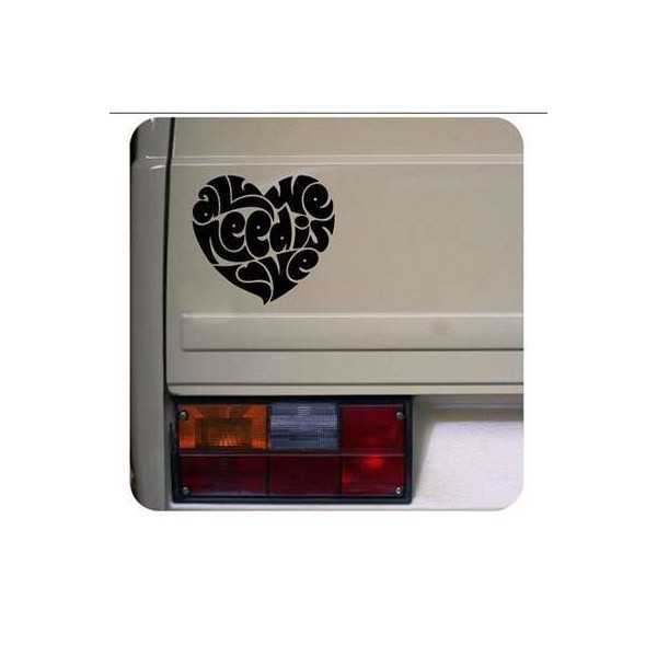 Pegatina ALL WE NEED IS LOVE. Vinilo de alta calidad, soporta perfectamente la intemperie, apto incluso para náutica. Pégala don